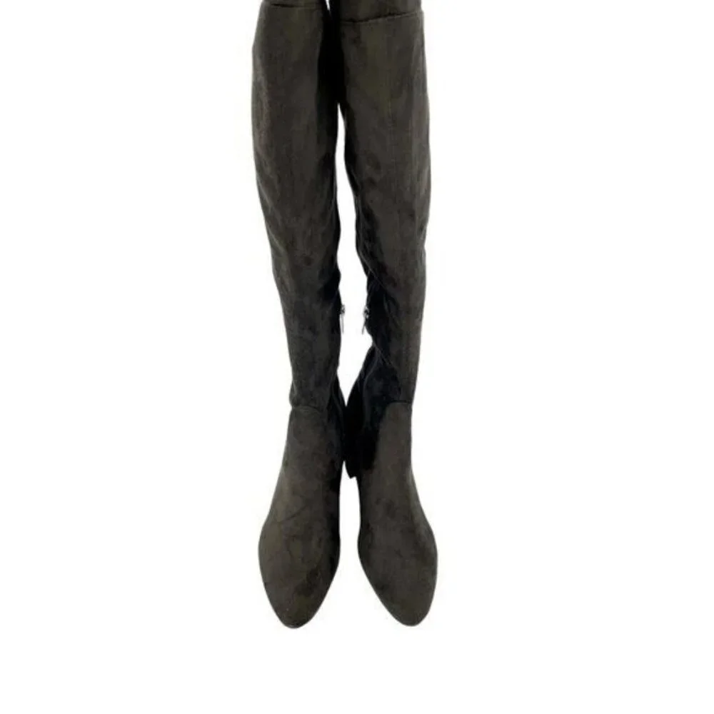 MARC FISHER Jayne Grey Fabric Faux Suede Over the Knee Boots SZ 9 NEW